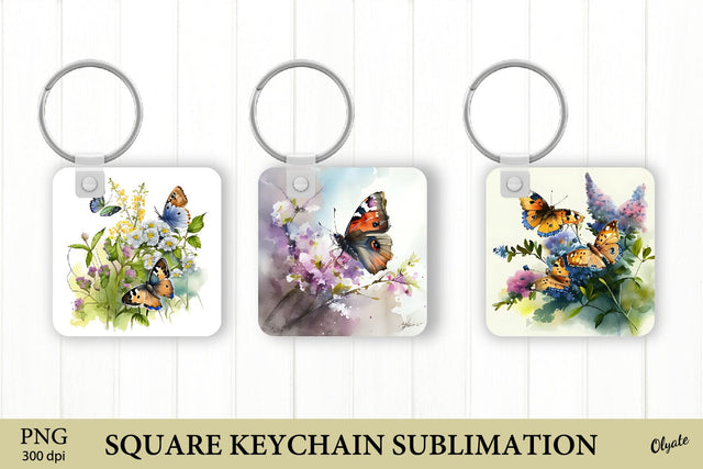 Butterfly Keychain Sublimation PNG. Square Keychain PNG Sublimation Olga Terlyanskaya 
