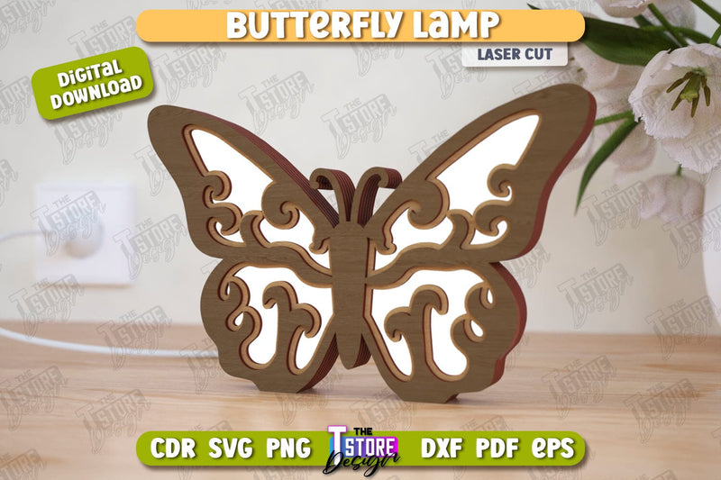 Butterfly Lamp Laser Cut | 3D Shadow Lantern | Desktop Lamp | CNC File SVG The T Store Design 