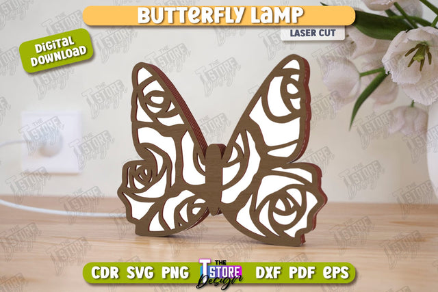 Butterfly Lamp Laser Cut | 3D Shadow Lantern | Desktop Lamp | CNC File SVG The T Store Design 