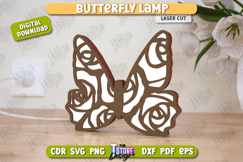 Butterfly Lamp Laser Cut | 3D Shadow Lantern | Desktop Lamp | CNC File SVG The T Store Design 