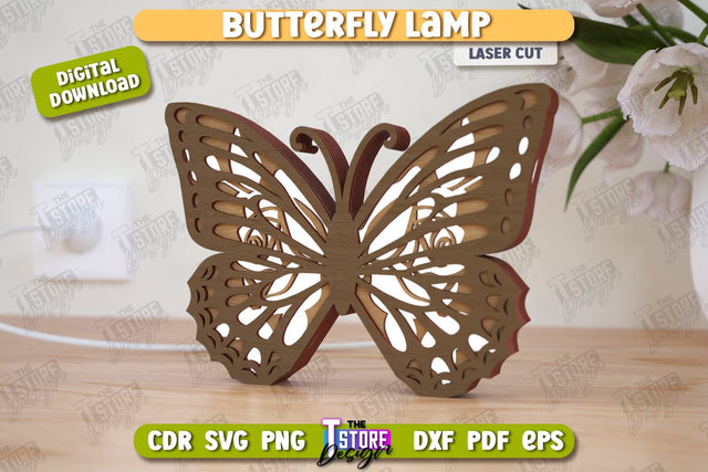 Butterfly Lamp Laser Cut | 3D Shadow Lantern | Desktop Lamp | CNC File SVG The T Store Design 