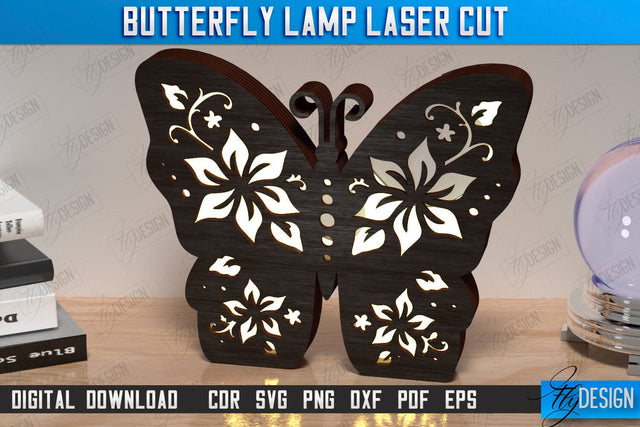 Butterfly Lamp Laser Cut | 3D Shadow Lantern | Desktop Lamp | Mystical Design | CNC File SVG Fly Design 