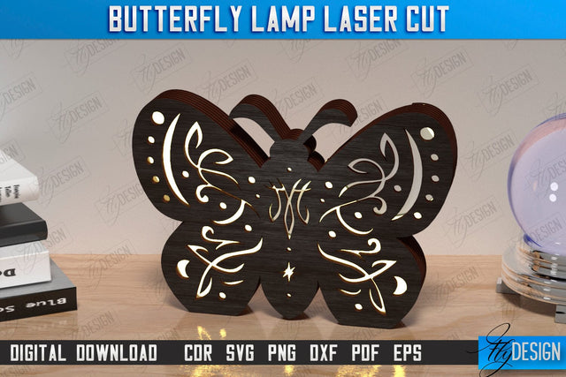 Butterfly Lamp Laser Cut | 3D Shadow Lantern | Desktop Lamp | Mystical Design | CNC File SVG Fly Design 