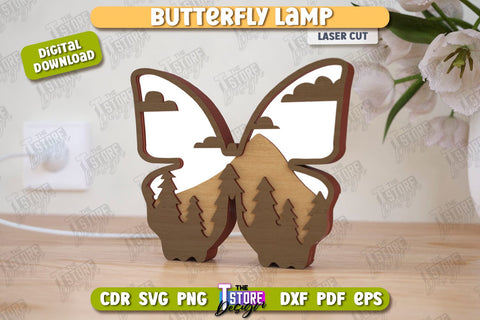 Butterfly Lamp Laser Cut Bundle | 3D Shadow Lantern | Desktop Lamp | CNC Files SVG The T Store Design 