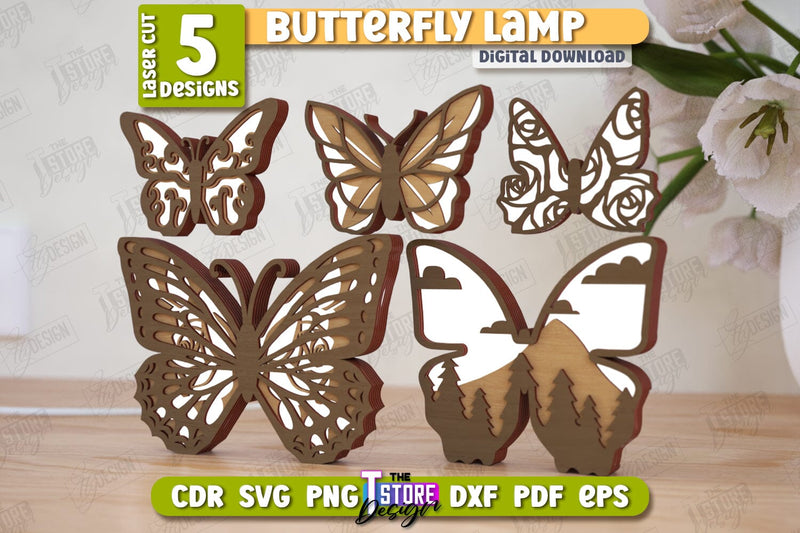 Butterfly Lamp Laser Cut Bundle | 3D Shadow Lantern | Desktop Lamp | CNC Files SVG The T Store Design 