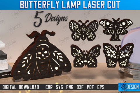 Butterfly Lamp Laser Cut Bundle | 3D Shadow Lantern | Desktop Lamp | Mystical Design | CNC Files SVG Fly Design 