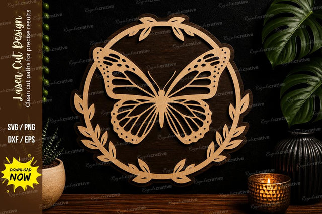 Butterfly Laurel Wreath laser cut svg File SVG Regulrcrative 
