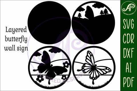 Butterfly layered wall sign svg laser cut file SVG APInspireddesigns 