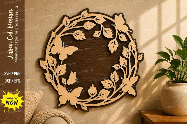 Butterfly Leaf Circle Wreath laser cut svg File SVG Regulrcrative 