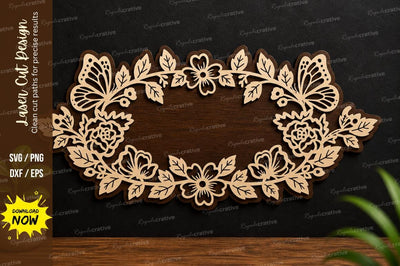 Butterfly Leaf Oval Frame Laser Cut Design SVG Regulrcrative 