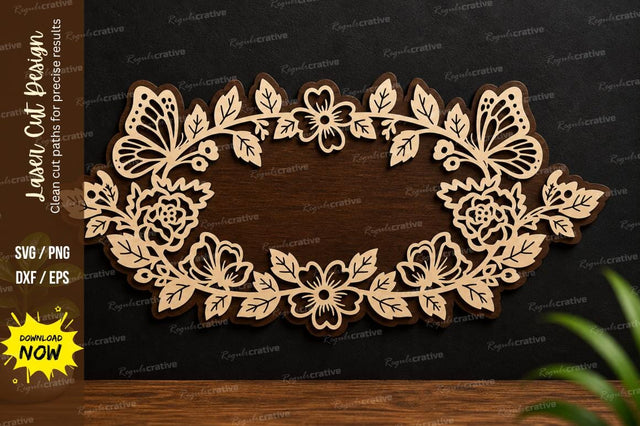 Butterfly Leaf Oval Frame Laser Cut Design SVG Regulrcrative 