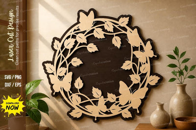 Butterfly Leaf Wreath Frame laser cut svg File SVG Regulrcrative 