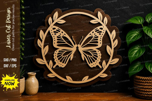 Butterfly Leaf Wreath laser cut svg File SVG Regulrcrative 