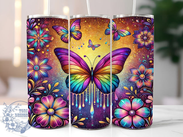 Butterfly Leopard Floral 20oz Tumbler, Leopard Print Design, Floral Drinkware, 20oz Sublimation, Nature Inspired Tumbler, Unique Leopard Pattern, Colorful Tumbler Wrap Sublimation ToriDesigns 