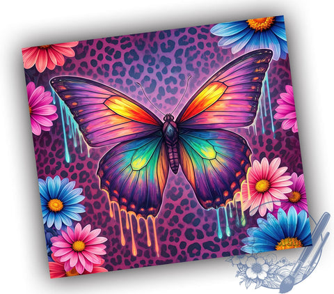 Butterfly Leopard Floral 20oz Tumbler, Leopard Print Design, Floral Drinkware, 20oz Sublimation, Nature Inspired Tumbler, Unique Leopard Pattern, Colorful Tumbler Wrap Sublimation ToriDesigns 