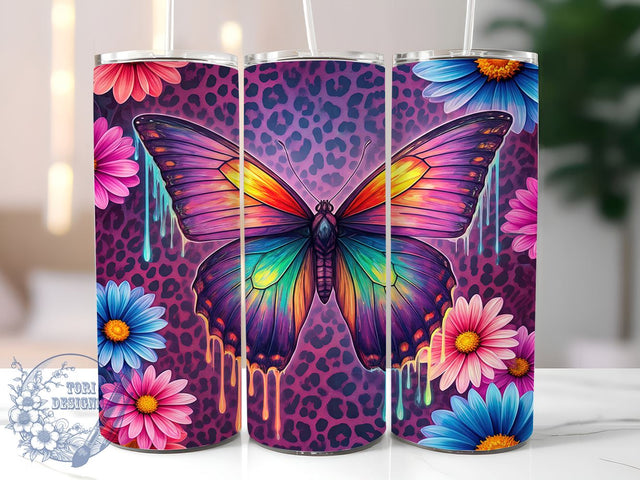 Butterfly Leopard Floral 20oz Tumbler, Leopard Print Design, Floral Drinkware, 20oz Sublimation, Nature Inspired Tumbler, Unique Leopard Pattern, Colorful Tumbler Wrap Sublimation ToriDesigns 