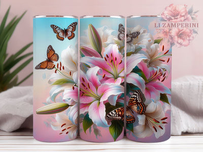 Butterfly & Lily 20oz Tumbler Wrap, Butterfly Tumbler Wrap, Lily Flowers Design, Spring Drinkware, 20oz Sublimation Tumbler, Floral Gift for Her, Nature Inspired Tumbler Sublimation Li Zamperini 