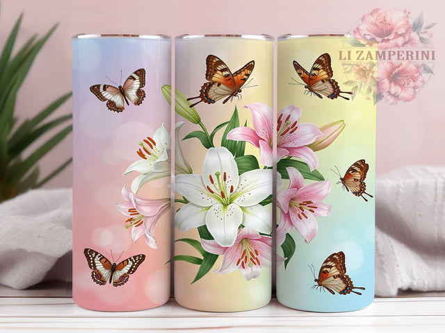 Butterfly & Lily 20oz Tumbler Wrap, Butterfly Tumbler Wrap, Lily Flowers Design, Spring Drinkware, 20oz Sublimation Tumbler, Floral Gift for Her, Nature Inspired Tumbler Sublimation Li Zamperini 
