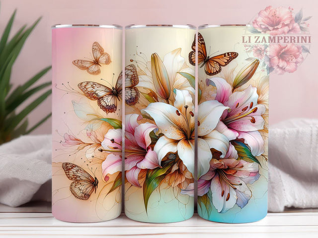 Butterfly & Lily 20oz Tumbler Wrap, Butterfly Tumbler Wrap, Lily Flowers Design, Spring Drinkware, 20oz Sublimation Tumbler, Floral Gift for Her, Nature Inspired Tumbler Sublimation Li Zamperini 