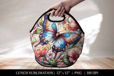 Butterfly Lunch Bag Design, Stained Glass Sublimation PNG Sublimation BijouBay 