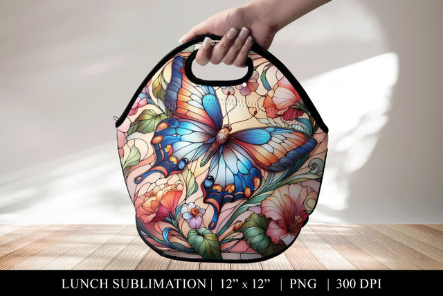 Butterfly Lunch Bag Design, Stained Glass Sublimation PNG Sublimation BijouBay 