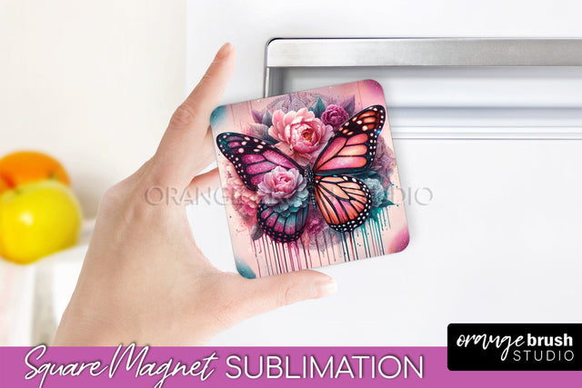 Butterfly Magnet Sublimation - Summer Flowers Magnet Design Sublimation OrangeBrushStudio 