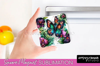 Butterfly Magnet Sublimation - Summer Flowers Magnet Design Sublimation OrangeBrushStudio 