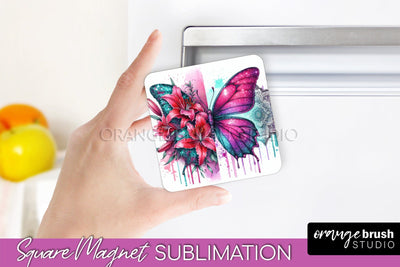 Butterfly Magnet Sublimation - Summer Flowers Magnet Design Sublimation OrangeBrushStudio 