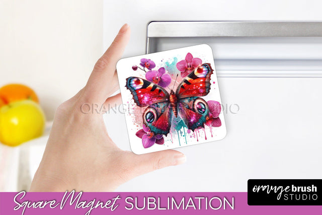 Butterfly Magnet Sublimation - Summer Flowers Magnet Design Sublimation OrangeBrushStudio 