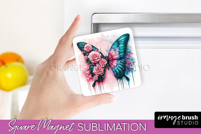 Butterfly Magnet Sublimation - Summer Flowers Magnet Design Sublimation OrangeBrushStudio 