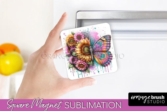 Butterfly Magnet Sublimation - Summer Flowers Magnet Design Sublimation OrangeBrushStudio 