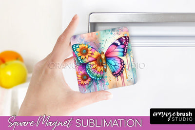 Butterfly Magnet Sublimation - Summer Flowers Magnet Design Sublimation OrangeBrushStudio 