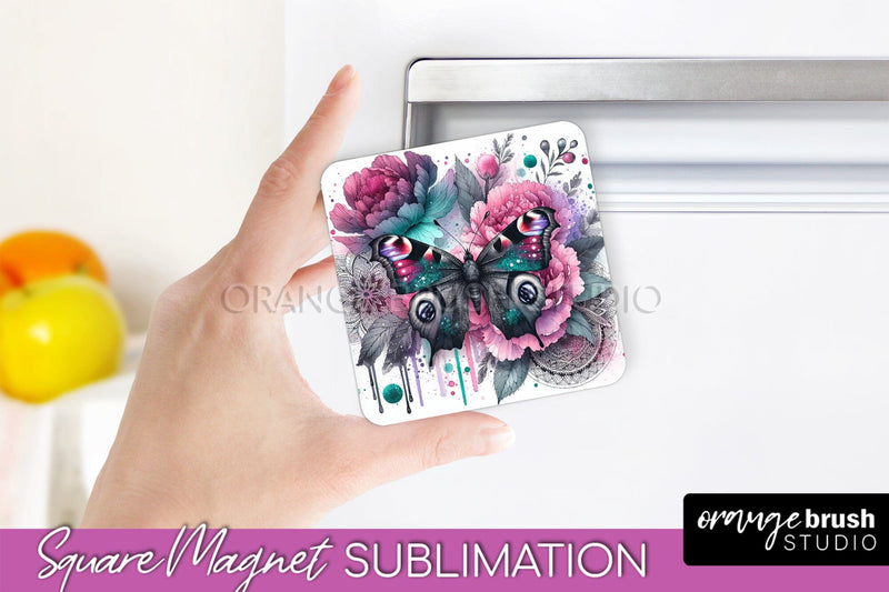 Butterfly Magnet Sublimation - Summer Flowers Magnet Design Sublimation OrangeBrushStudio 