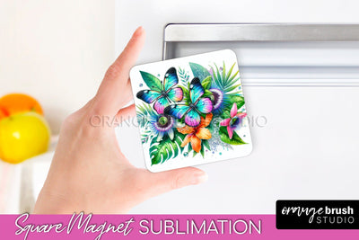 Butterfly Magnet Sublimation - Summer Flowers Magnet Design Sublimation OrangeBrushStudio 