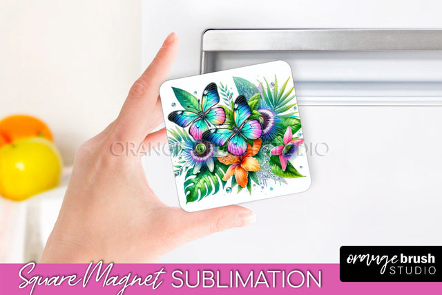Butterfly Magnet Sublimation - Summer Flowers Magnet Design Sublimation OrangeBrushStudio 