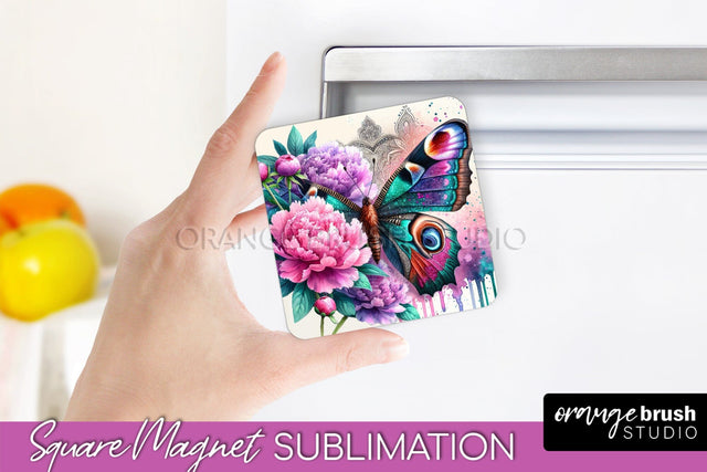 Butterfly Magnet Sublimation - Summer Flowers Magnet Design Sublimation OrangeBrushStudio 