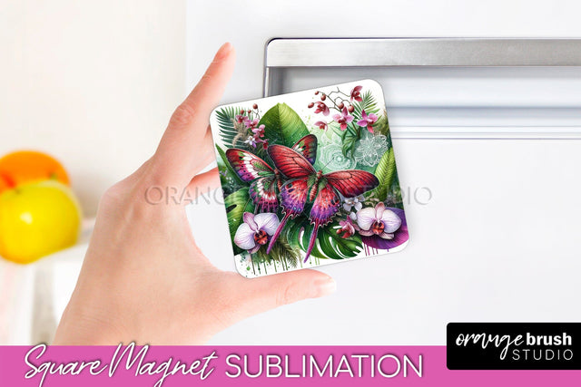 Butterfly Magnet Sublimation - Summer Flowers Magnet Design Sublimation OrangeBrushStudio 