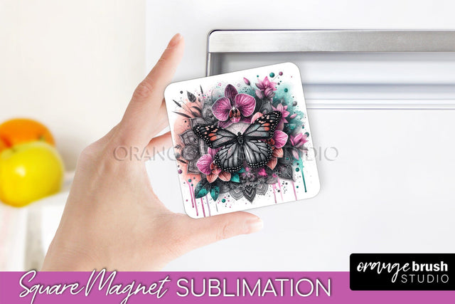 Butterfly Magnet Sublimation - Summer Flowers Magnet Design Sublimation OrangeBrushStudio 