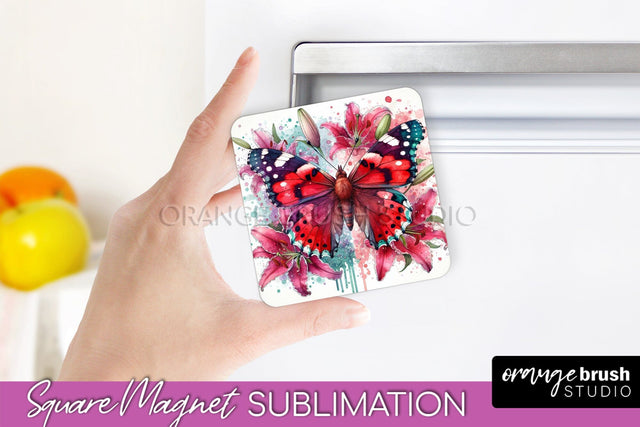Butterfly Magnet Sublimation - Summer Flowers Magnet Design Sublimation OrangeBrushStudio 