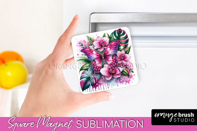 Butterfly Magnet Sublimation - Summer Flowers Magnet Design Sublimation OrangeBrushStudio 