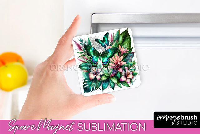Butterfly Magnet Sublimation - Summer Flowers Magnet Design Sublimation OrangeBrushStudio 