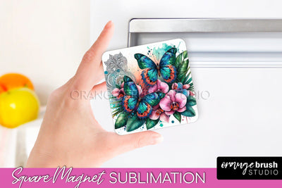 Butterfly Magnet Sublimation - Summer Flowers Magnet Design Sublimation OrangeBrushStudio 