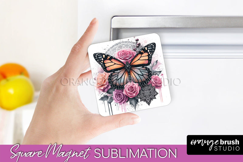 Butterfly Magnet Sublimation - Summer Flowers Magnet Design Sublimation OrangeBrushStudio 