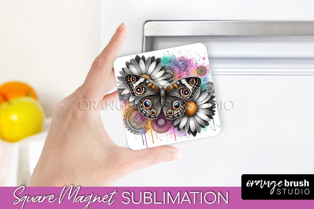 Butterfly Magnet Sublimation - Summer Flowers Magnet Design Sublimation OrangeBrushStudio 