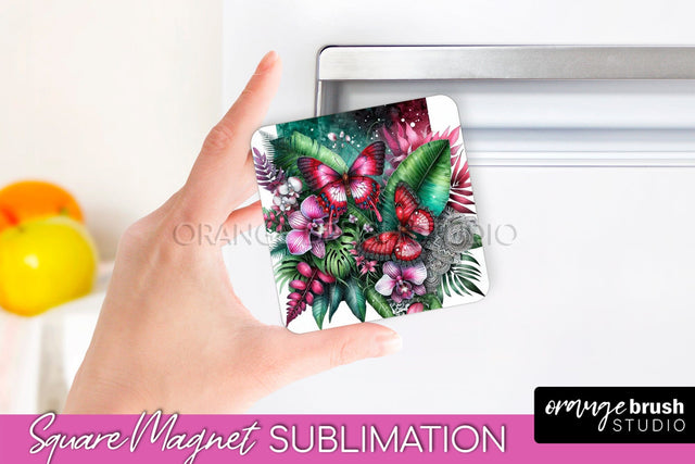 Butterfly Magnet Sublimation - Summer Flowers Magnet Design Sublimation OrangeBrushStudio 