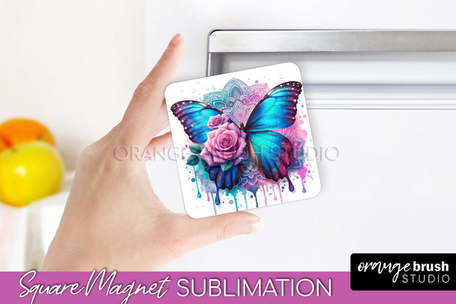 Butterfly Magnet Sublimation - Summer Flowers Magnet Design Sublimation OrangeBrushStudio 