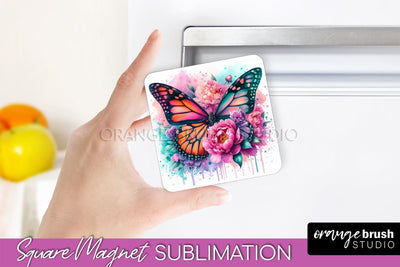Butterfly Magnet Sublimation - Summer Flowers Magnet Design Sublimation OrangeBrushStudio 