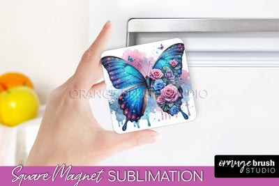 Butterfly Magnet Sublimation - Summer Flowers Magnet Design Sublimation OrangeBrushStudio 