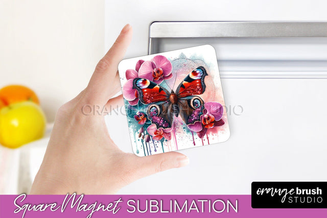 Butterfly Magnet Sublimation - Summer Flowers Magnet Design Sublimation OrangeBrushStudio 