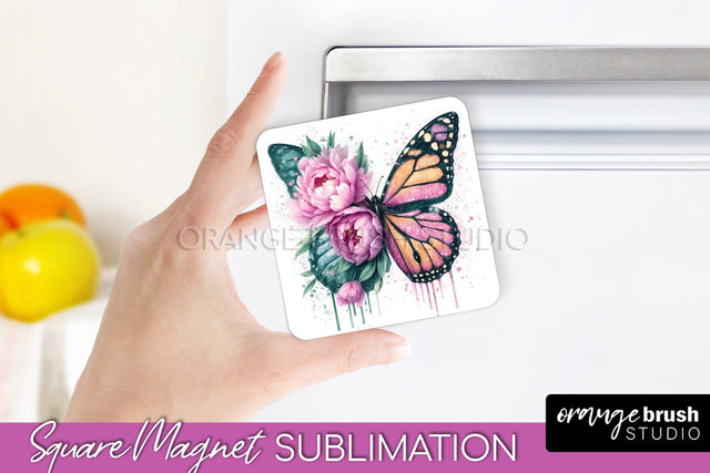 Butterfly Magnet Sublimation - Summer Flowers Magnet Design Sublimation OrangeBrushStudio 